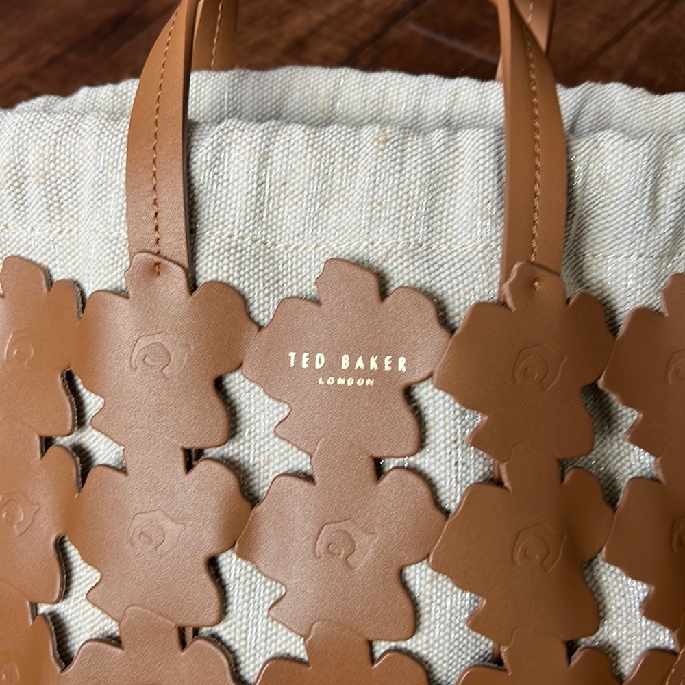 Ted Baker Tan Leather Floral Cutout Crossbody with White Canvas - Picture 13 of 14